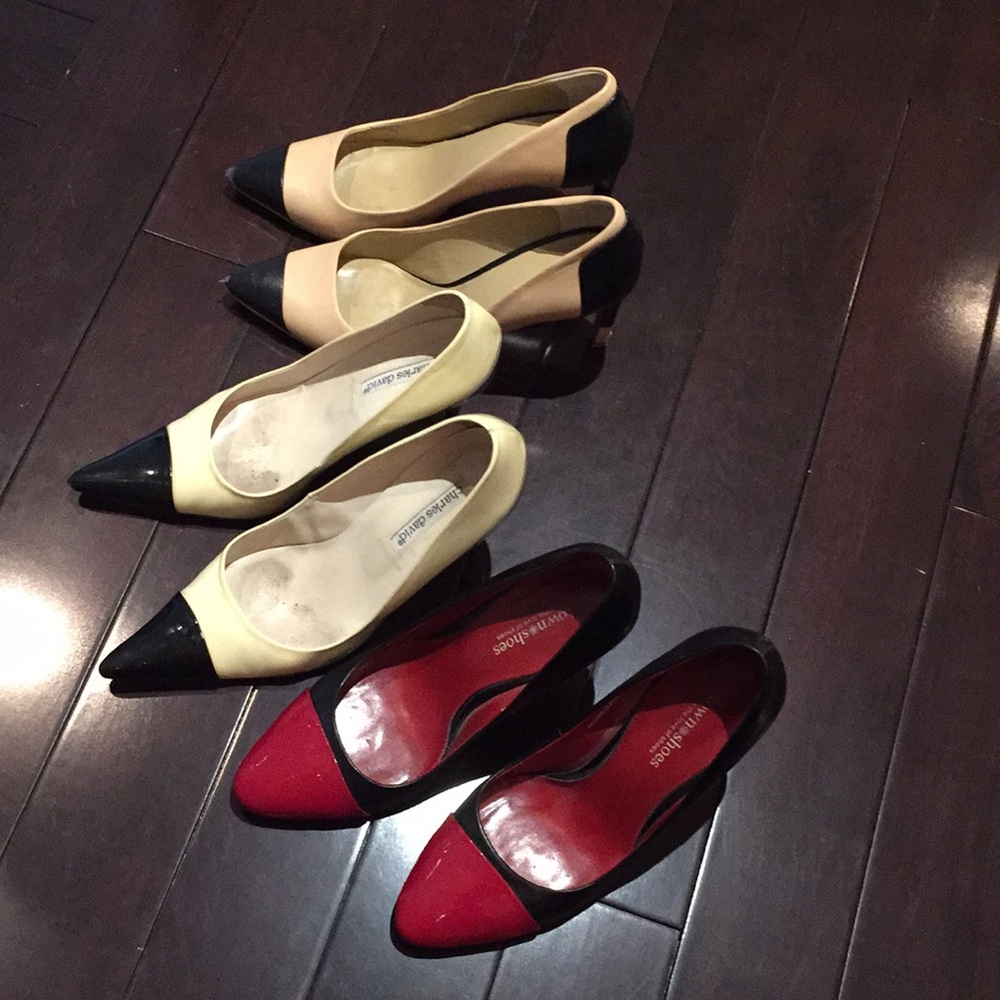 Three pairs of pumps with two tone